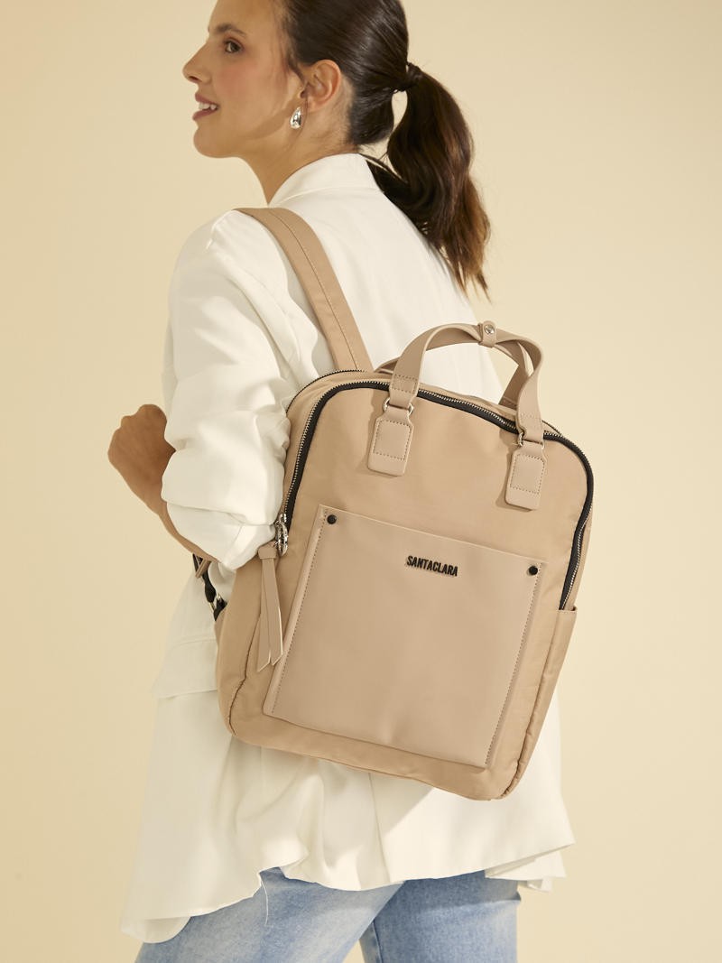 Mochila Nomi Beige Porta Notebook