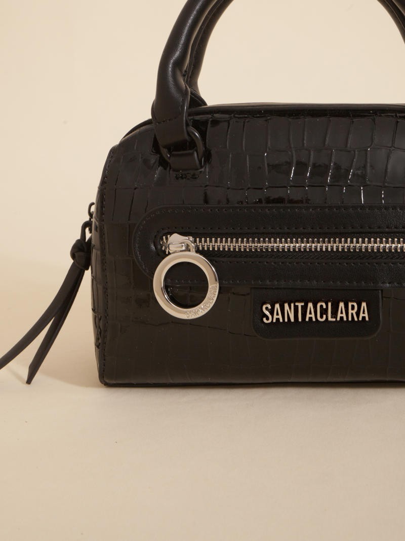 Cartera Baulito Niki Negro De Croco Charol