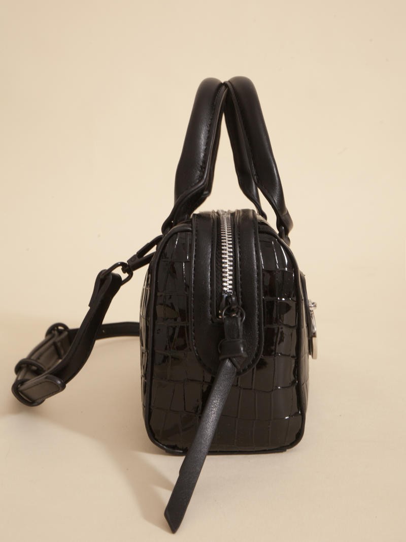 Cartera Baulito Niki Negro De Croco Charol