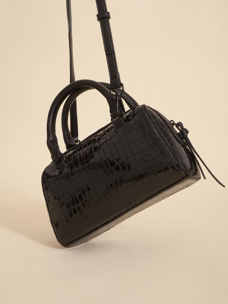 Cartera Baulito Niki Negro De Croco Charol