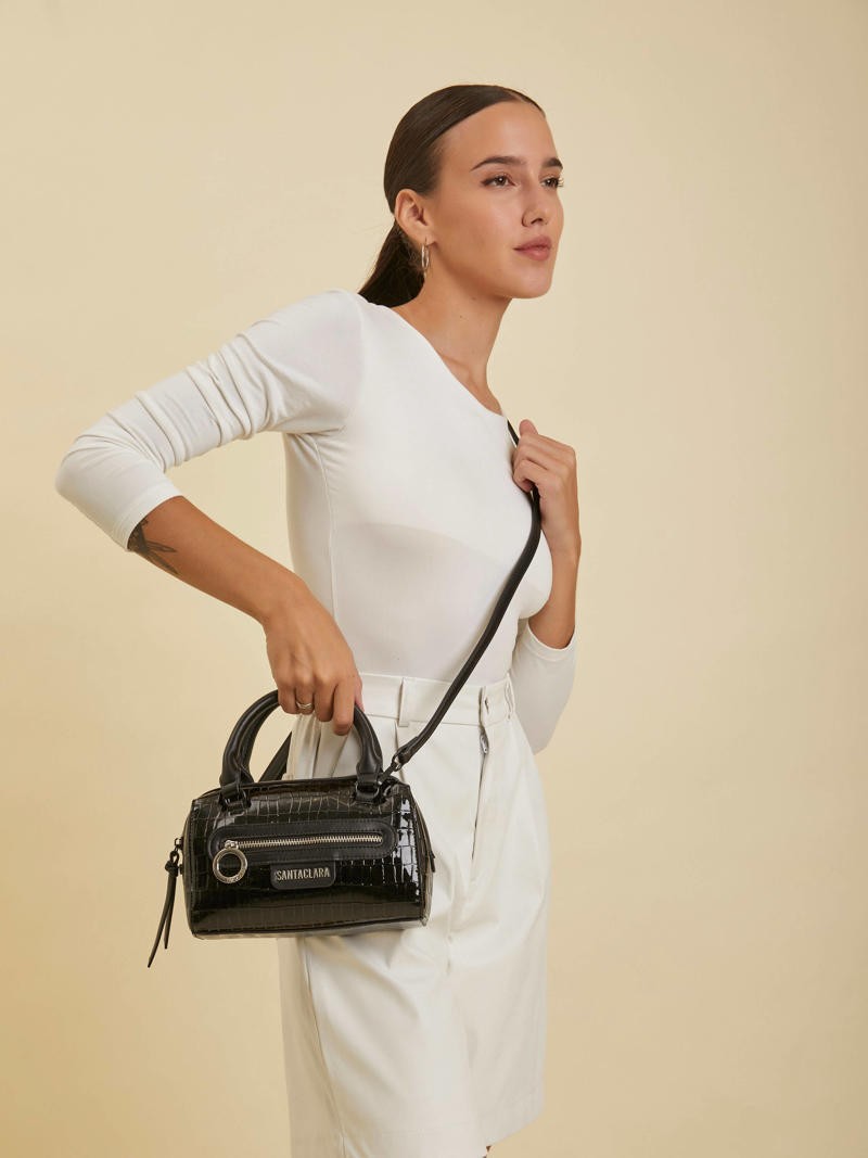 Cartera Baulito Niki Negro De Croco Charol