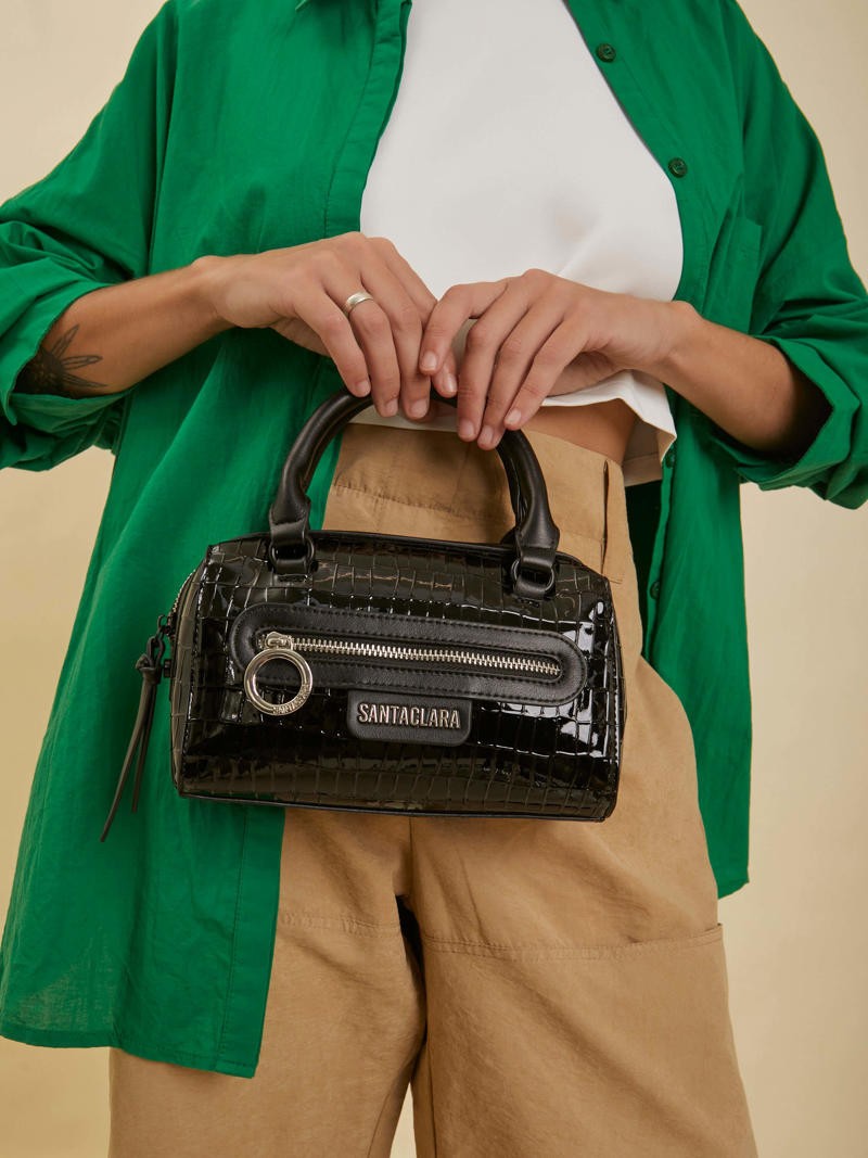 Cartera Baulito Niki Negro De Croco Charol