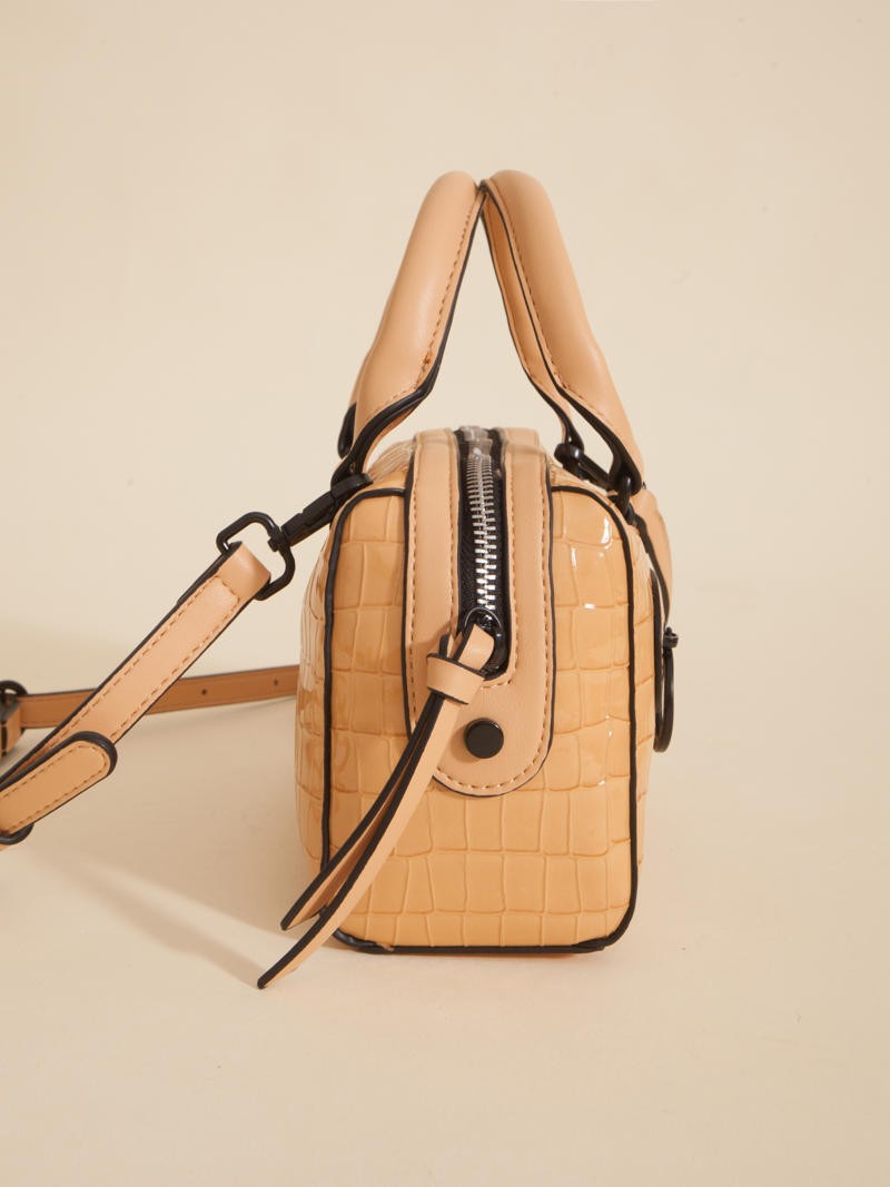 Cartera Baulito Niki Camel De Croco Charol