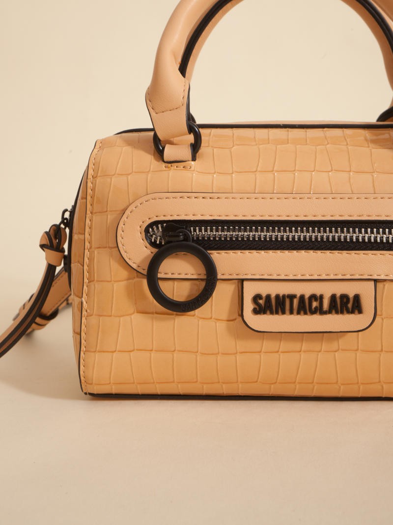Cartera Baulito Niki Camel De Croco Charol