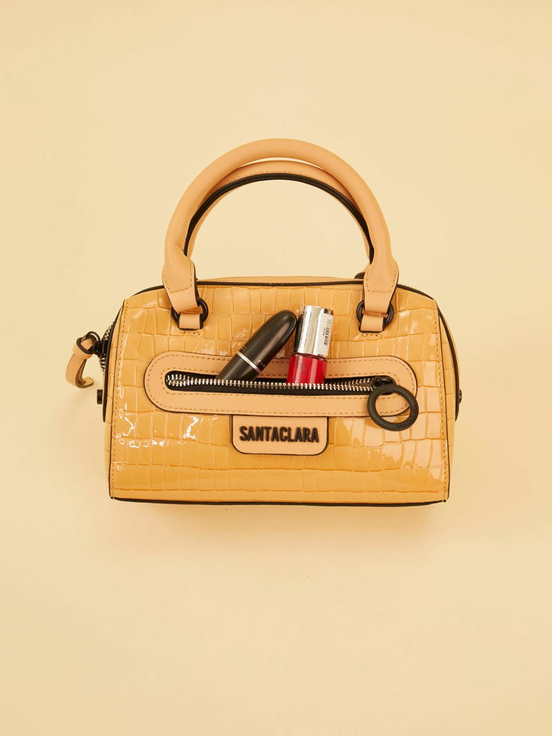 Cartera Baulito Niki Camel De Croco Charol