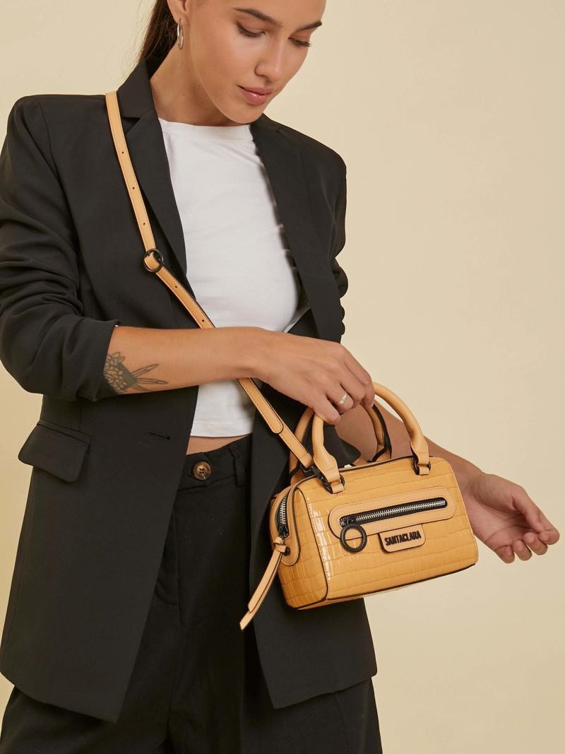 Cartera Baulito Niki Camel De Croco Charol